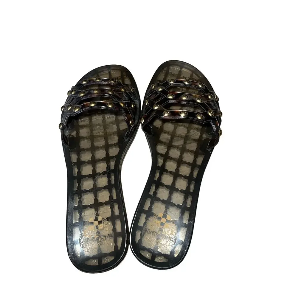 Vince Caputo Tortoiseshell Jelly Slide Sandals Studs Carron Gold Brown women's 7